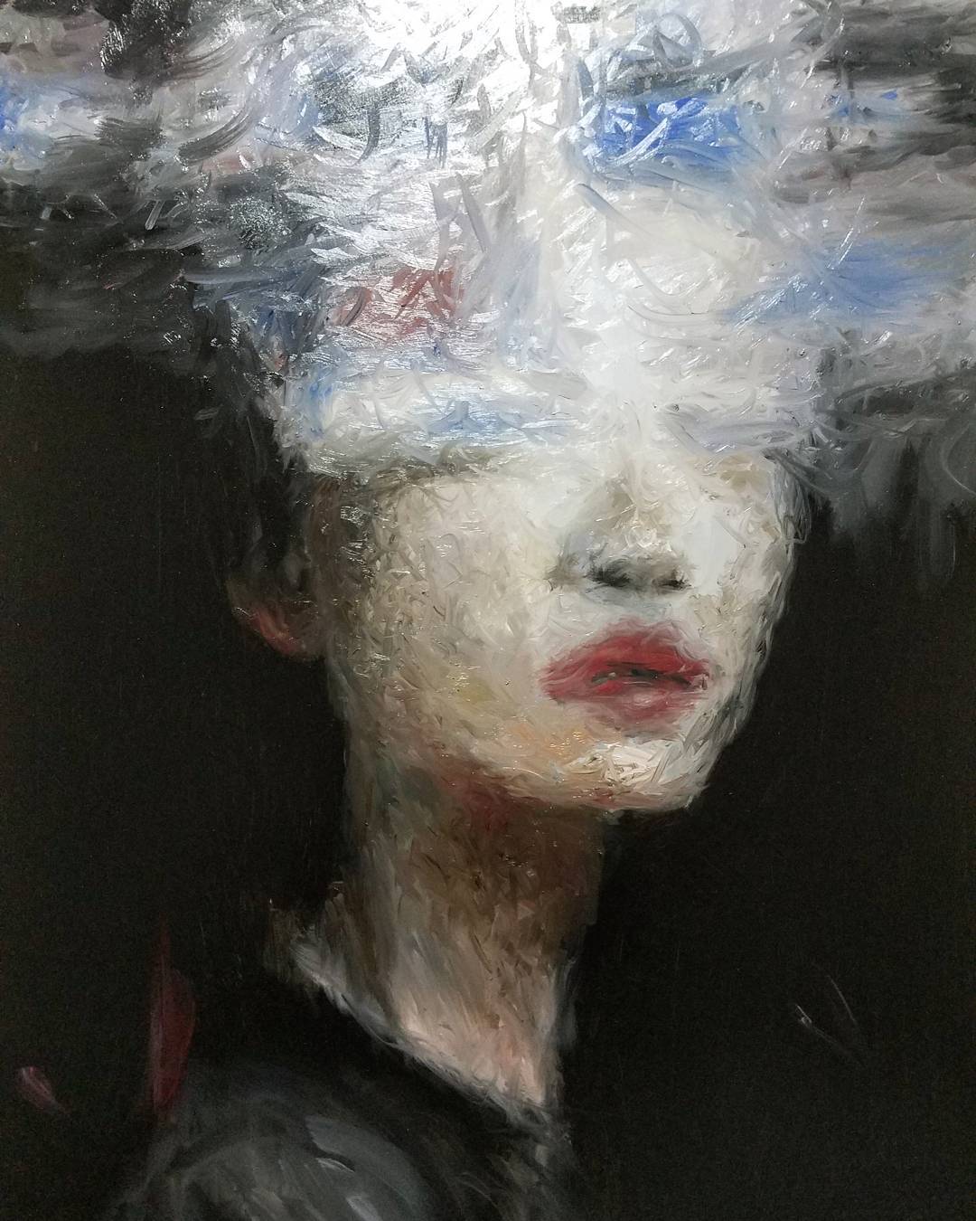 Expressive oil portrait with gestural brushwork